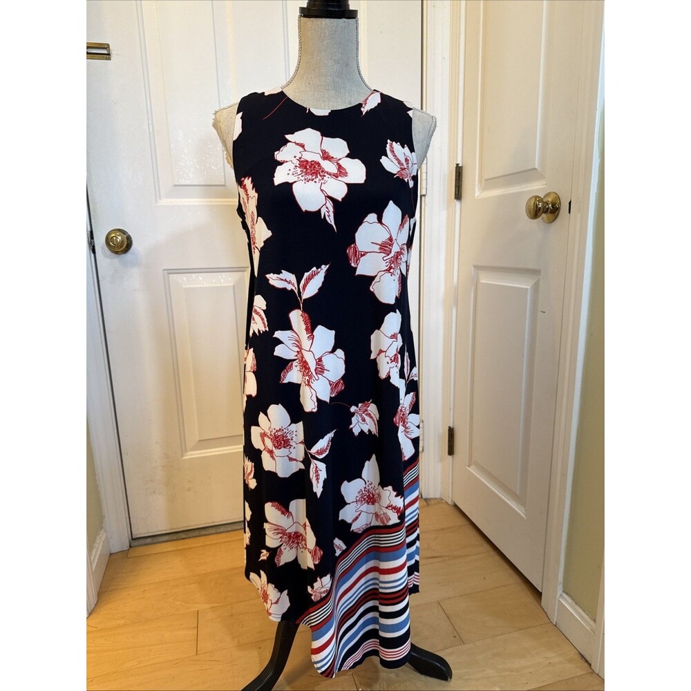 ASYMMETRICAL Y2K Dress Barn Black Floral Print Sleeveless Midi Dress Size 10